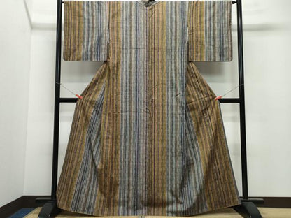 平和屋着物●上質な紬 縞 正絹 逸品 CAAV6401vf