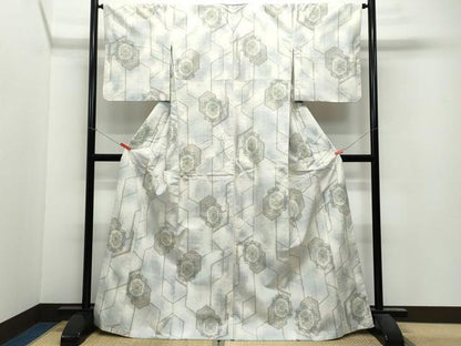 平和屋着物●小千谷紬　吉祥花文　正絹　逸品　CAAV6408vf