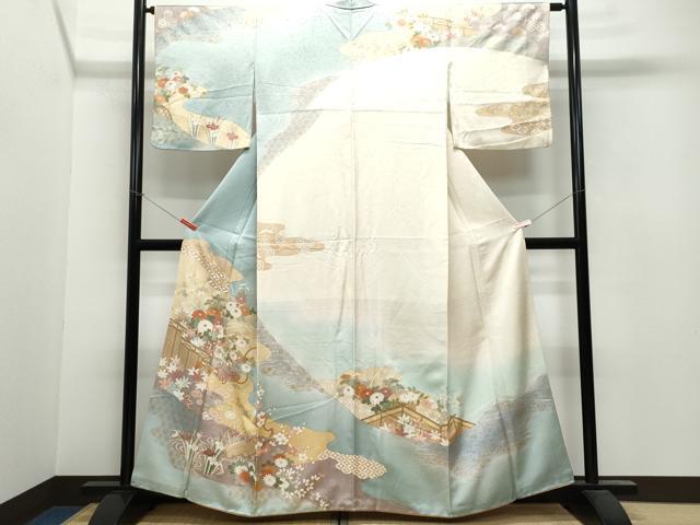 平和屋着物●訪問着 屏風草花文 暈し染め 金彩 正絹 逸品 CAAV6409vf