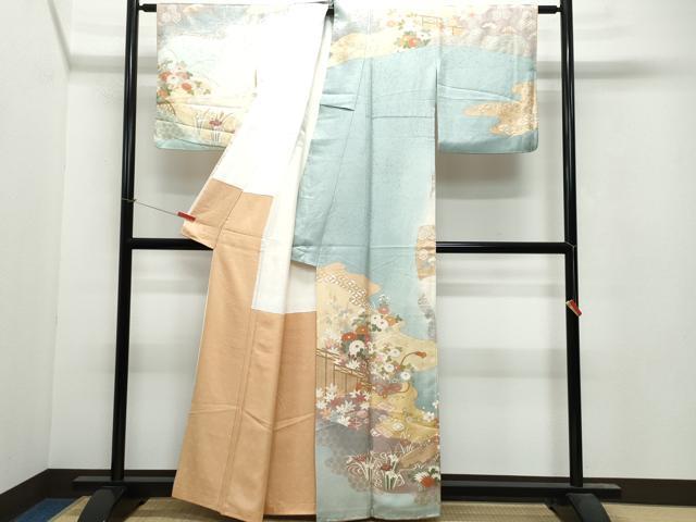 平和屋着物●訪問着 屏風草花文 暈し染め 金彩 正絹 逸品 CAAV6409vf