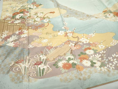 平和屋着物●訪問着 屏風草花文 暈し染め 金彩 正絹 逸品 CAAV6409vf