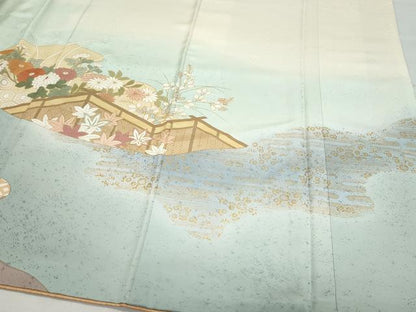 平和屋着物●訪問着 屏風草花文 暈し染め 金彩 正絹 逸品 CAAV6409vf