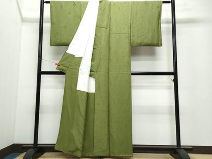 平和屋着物●上質な色無地　舞花地紋　海松色　正絹　逸品　CAAV6413vf