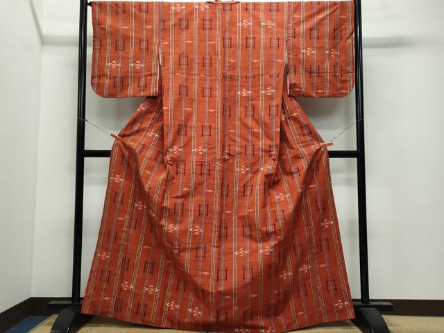 平和屋着物●上質な紬 絣文様 正絹 逸品 CAAV6454vf