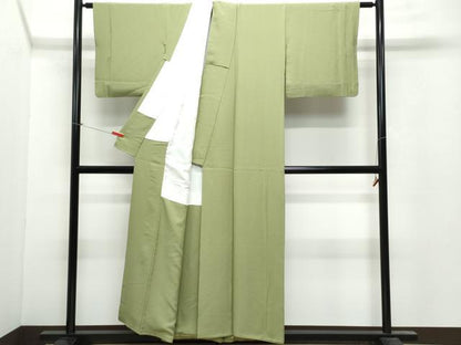 平和屋着物●上質な色無地 黄海松茶色 正絹 逸品 CAAV6459vf