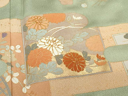 平和屋着物●訪問着 駒刺繍 エ霞草花文 暈し染め 金通し地 正絹 逸品 CAAV6486vf