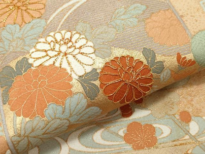 平和屋着物●訪問着 駒刺繍 エ霞草花文 暈し染め 金通し地 正絹 逸品 CAAV6486vf