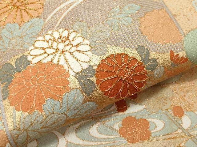 平和屋着物●訪問着 駒刺繍 エ霞草花文 暈し染め 金通し地 正絹 逸品 CAAV6486vf