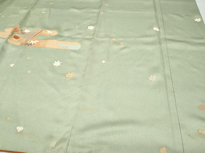 平和屋着物●訪問着 駒刺繍 エ霞草花文 暈し染め 金通し地 正絹 逸品 CAAV6486vf