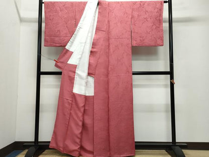 平和屋着物●上質な色無地 枝葉地紋 今様色 正絹 逸品 CAAV6488vf