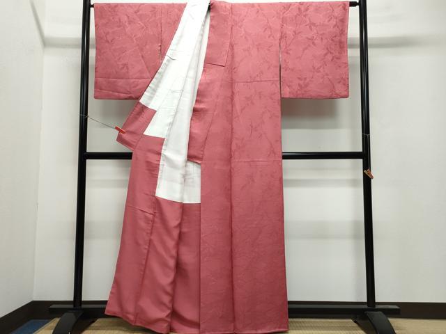 平和屋着物●上質な色無地 枝葉地紋 今様色 正絹 逸品 CAAV6488vf