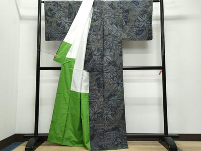 平和屋着物●上質な紬 切嵌亀甲麻の葉文 正絹 逸品 未使用 CAAV6508vf