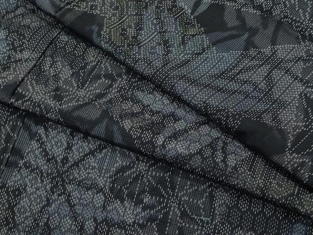 平和屋着物●上質な紬 切嵌亀甲麻の葉文 正絹 逸品 未使用 CAAV6508vf