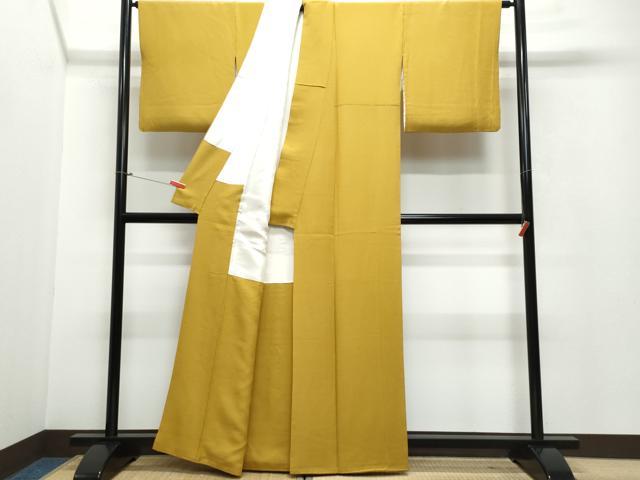 平和屋着物●上質な色無地 堅牢染 草木染め 山吹色 反端付き 正絹 逸品 CAAV6521vf