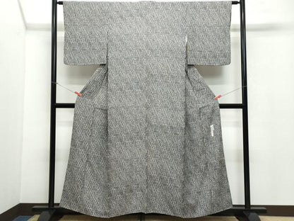 平和屋着物●上質な小紋　田島輝久　よろけ縞　黒地　正絹　逸品　CAAV6566vf