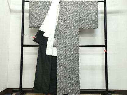平和屋着物●上質な小紋　田島輝久　よろけ縞　黒地　正絹　逸品　CAAV6566vf