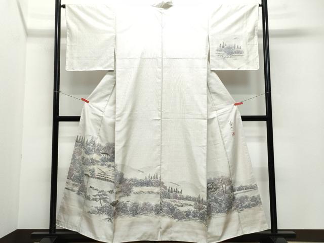 平和屋着物●訪問着 本場染大島紬 作家物 風景草木文 正絹 逸品 CAAV6575vf