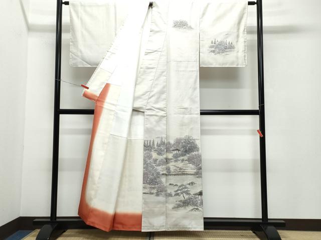 平和屋着物●訪問着 本場染大島紬 作家物 風景草木文 正絹 逸品 CAAV6575vf