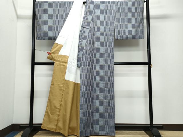 平和屋着物●上質な紬 市松吉祥文 正絹 逸品 CAAV6592vf