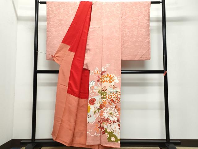 平和屋着物○アンティーク 大正ロマン 色留袖 刺繍 片輪車花文 金彩