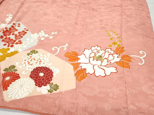 平和屋着物●アンティーク　大正ロマン　色留袖　刺繍　片輪車花文　金彩　正絹　逸品　CAAV6594vf 平和屋着物○アンティーク 大正ロマン 色留袖 刺繍 片輪車花文 金彩