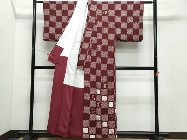 平和屋着物●訪問着　総刺繍　市松草花文　金糸　鬼しぼ縮緬　正絹　逸品　CAAV6609vf