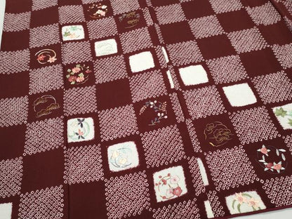 平和屋着物●訪問着　総刺繍　市松草花文　金糸　鬼しぼ縮緬　正絹　逸品　CAAV6609vf