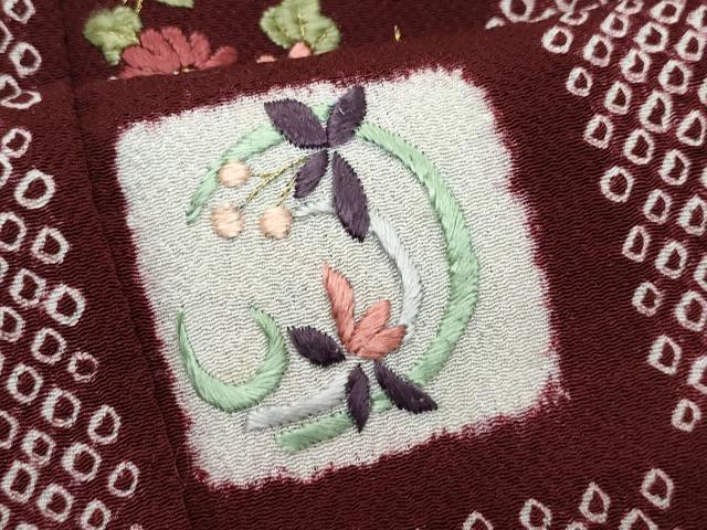 平和屋着物●訪問着　総刺繍　市松草花文　金糸　鬼しぼ縮緬　正絹　逸品　CAAV6609vf