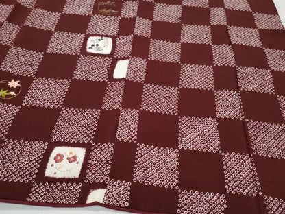 平和屋着物●訪問着　総刺繍　市松草花文　金糸　鬼しぼ縮緬　正絹　逸品　CAAV6609vf