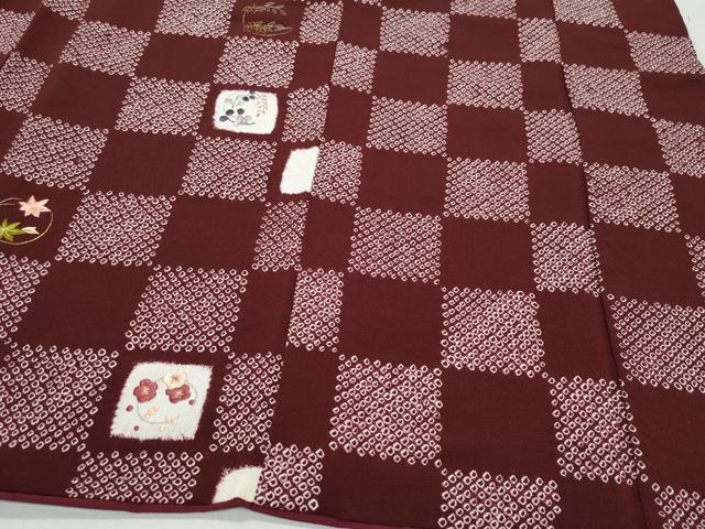 平和屋着物●訪問着　総刺繍　市松草花文　金糸　鬼しぼ縮緬　正絹　逸品　CAAV6609vf