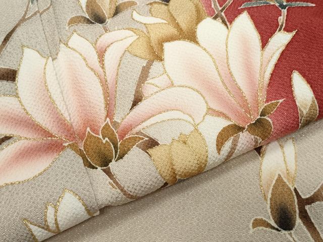 平和屋着物●訪問着　枝花文　金彩　鬼しぼ縮緬　正絹　逸品　CAAV6611vf