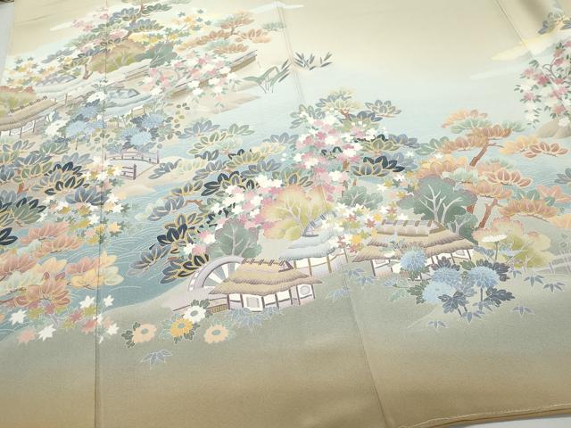 平和屋着物●十日町友禅作家 岡村蒼風 色留袖 風景草木文 正絹 逸品 CAAV6636vf