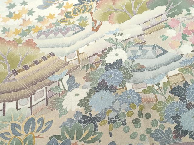 平和屋着物○十日町友禅作家 岡村蒼風 色留袖 風景草木文 正絹