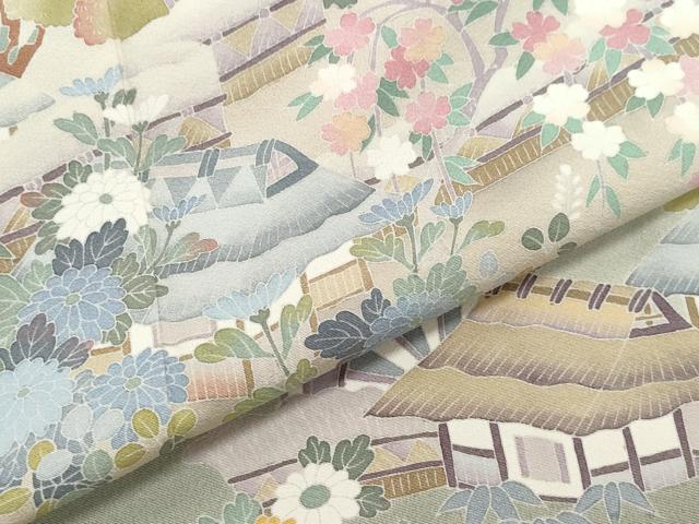 平和屋着物○十日町友禅作家 岡村蒼風 色留袖 風景草木文 正絹