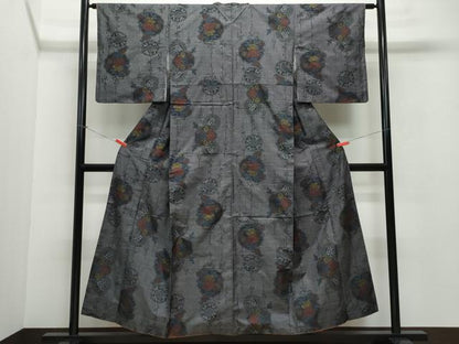 平和屋着物●本場大島紬　7マルキ　絵皿草花文　正絹　逸品　CAAV6660vf