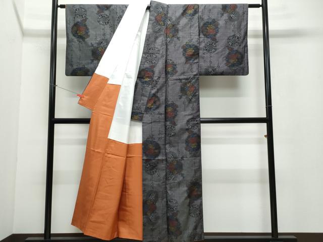 平和屋着物●本場大島紬　7マルキ　絵皿草花文　正絹　逸品　CAAV6660vf