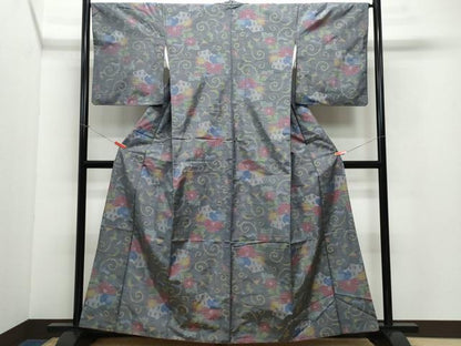 平和屋着物●本場大島紬 7マルキ 地紙花唐草文 正絹 逸品 CAAV6664vf