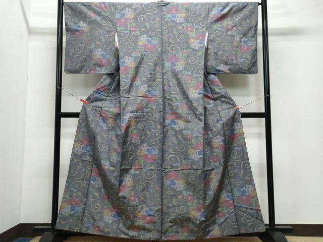 平和屋着物●本場大島紬 7マルキ 地紙花唐草文 正絹 逸品 CAAV6664vf