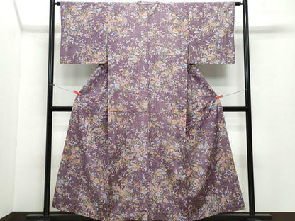 平和屋着物●上質な小紋　紬地　鳳凰更紗花唐草文　正絹　逸品　CAAV6665vf