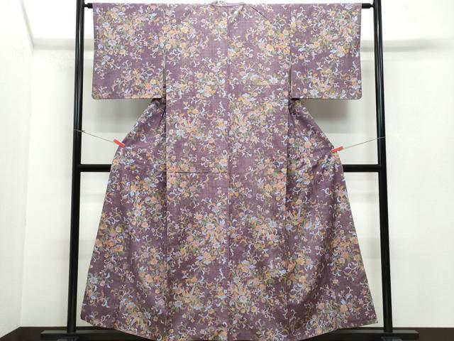 平和屋着物●上質な小紋　紬地　鳳凰更紗花唐草文　正絹　逸品　CAAV6665vf