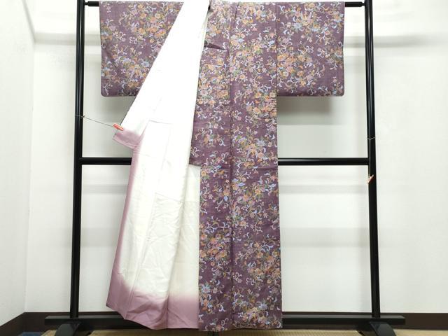 平和屋着物●上質な小紋　紬地　鳳凰更紗花唐草文　正絹　逸品　CAAV6665vf