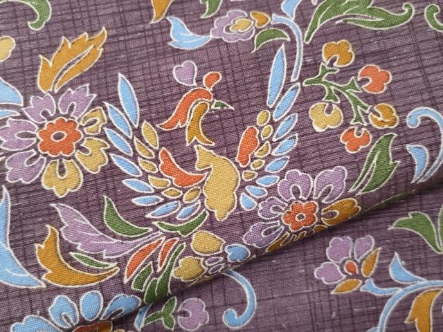 平和屋着物●上質な小紋　紬地　鳳凰更紗花唐草文　正絹　逸品　CAAV6665vf