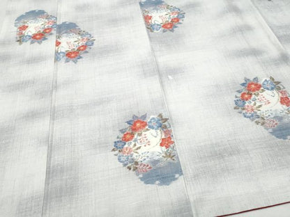 平和屋着物●小千谷紬　雪輪草花文　正絹　逸品　CAAV6668vf