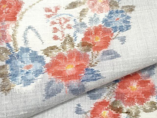 平和屋着物●小千谷紬　雪輪草花文　正絹　逸品　CAAV6668vf