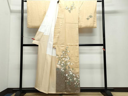 平和屋着物●訪問着　草花文　たたき染め　金彩　正絹　逸品　CAAV6690vf
