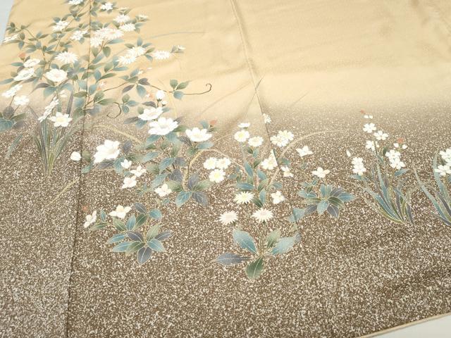 平和屋着物●訪問着　草花文　たたき染め　金彩　正絹　逸品　CAAV6690vf