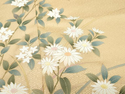 平和屋着物●訪問着　草花文　たたき染め　金彩　正絹　逸品　CAAV6690vf