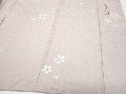 平和屋着物●友禅作家の巨匠　浅井青仁　訪問着　舞桜　金彩　正絹　逸品　CAAV6701vf