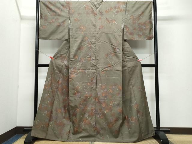 平和屋着物●訪問着 紬地 刺繍 葡萄唐草文 正絹 逸品 CAAV6744vf
