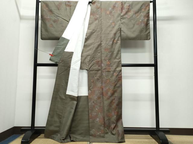 平和屋着物●訪問着 紬地 刺繍 葡萄唐草文 正絹 逸品 CAAV6744vf